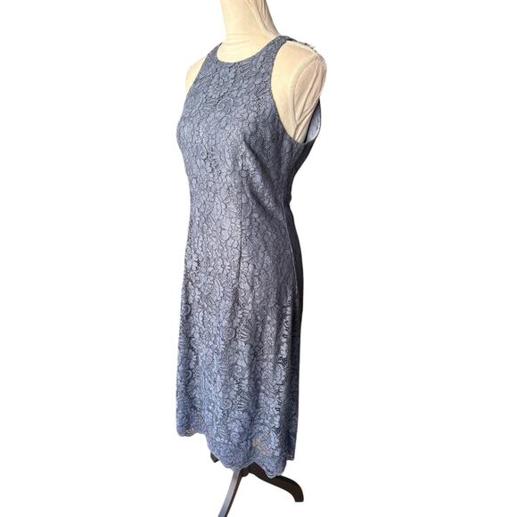 WHBM Blue Grey Sleeveless Lace Halter Fit and Flare Midi Dress - 6 - Picture 4 of 11